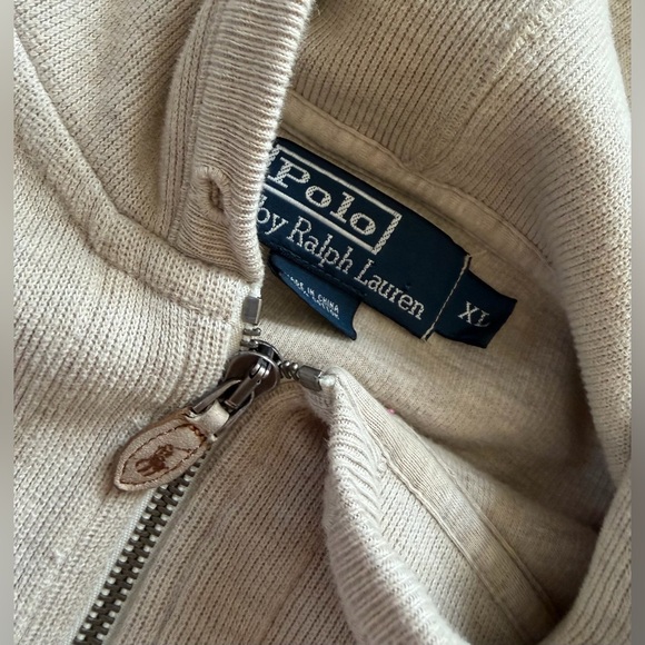 Vintage Polo Ralph Lauren Zip Up Hoodie Tan / Khaki / Light Brown Sz XL *stains - Picture 7 of 11